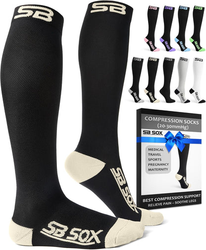 SB SOX Compression Socks for Men & Women (20-30mmHg) – Best Compression Socks for Flying, Medical, Sports, Wide Calf Fit, and Daily Wear