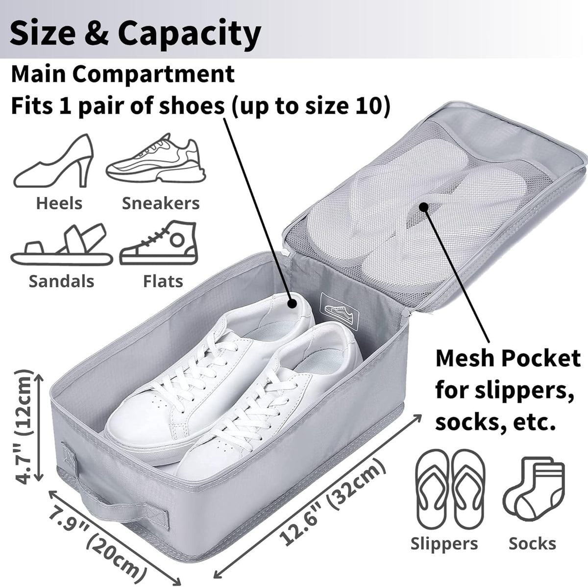 tianzong Travel Shoe Bag with Handle Holds 2 Pairs of Shoes, Shoe Packing Cubes for Travel (Black, 2 Pack)