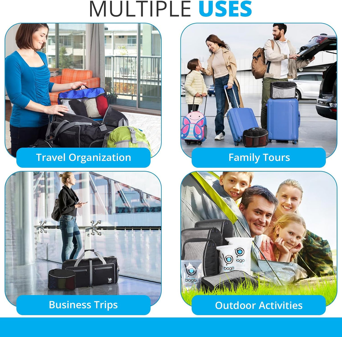 bago 7 Pcs Packing Cubes for Travel - 4 Travel Packing Cubes for Suitcases with 3 ZipLock Bags - Luggage Organizer Bags to Get Maximum Storage, Save Time & Effort to Pack (Green Red PurpleYellow)