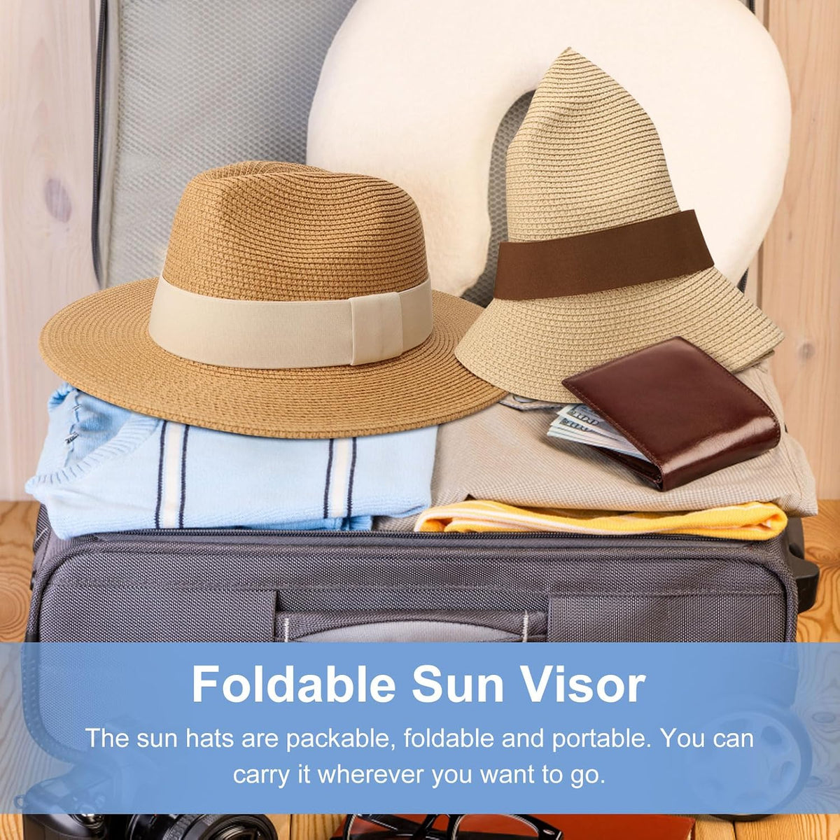 Women Straw Panama Hat Travel Fedora Beach Sun Hat Summer Wide Brim Straw Roll up Hat UPF 50+