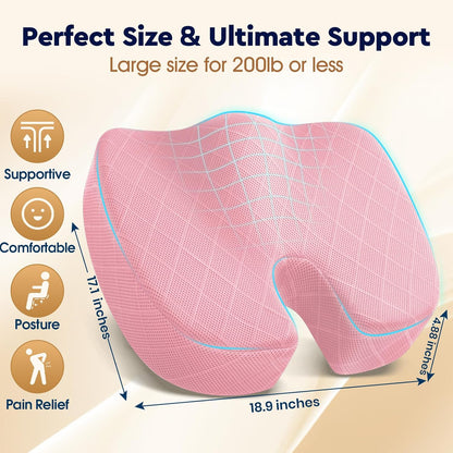 TushGuard Seat Cushion, Memory Foam Office Chair Cushion - Grey, Large