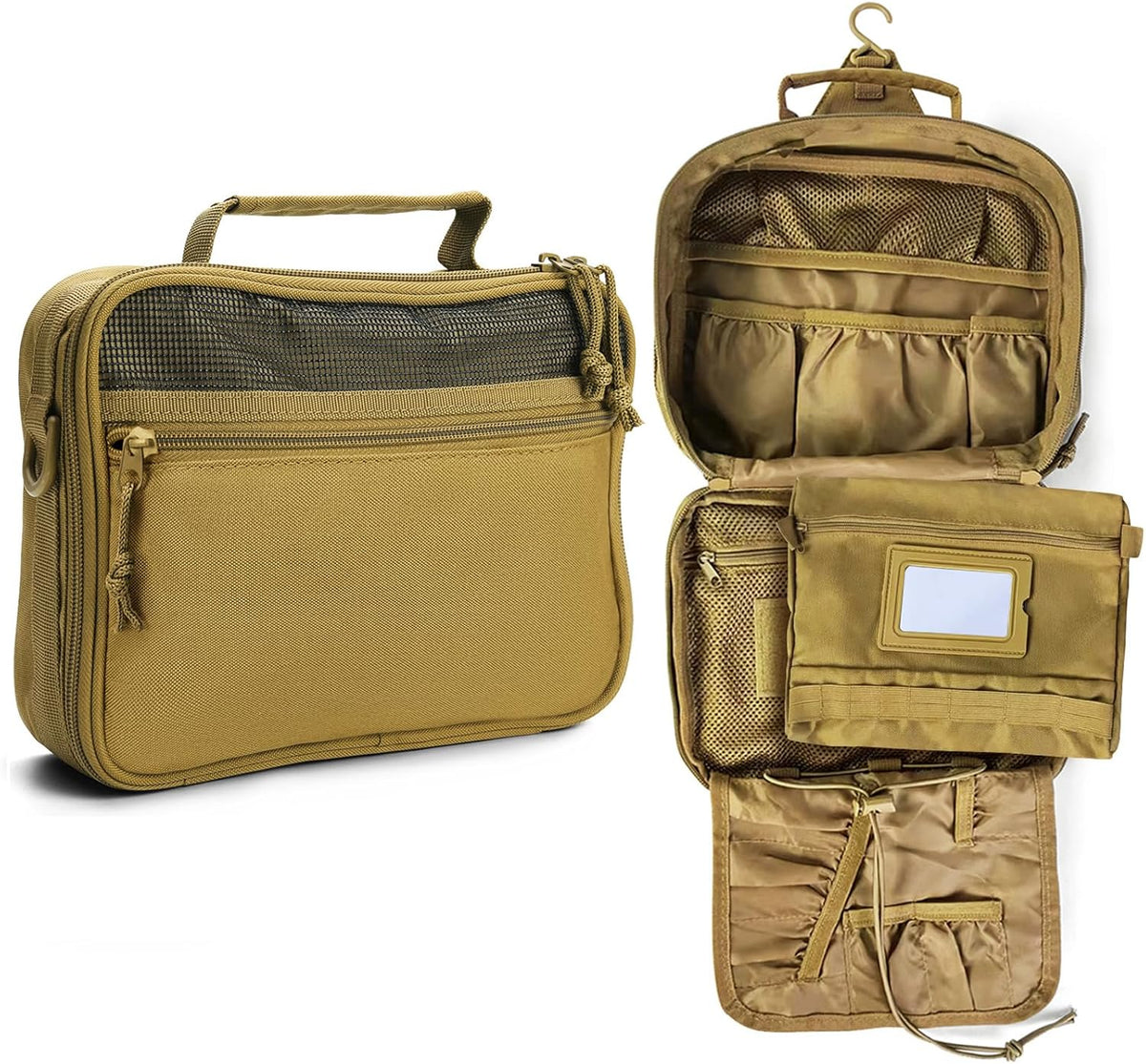 SUNRISING Tactical Toiletry Bag for Men, Hanging Travel Toiletry Organizer Dopp Kit, Shaving Hygiene Toiletries Bag, Men's Toiletry Bag for Short Trips Camping - Green
