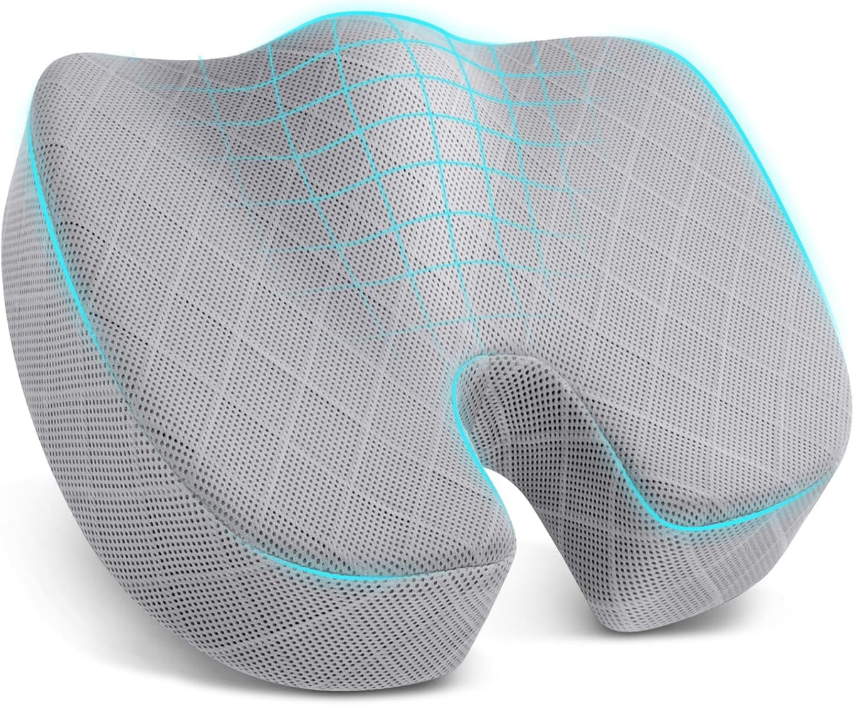 TushGuard Seat Cushion, Memory Foam Office Chair Cushion - Grey, Large