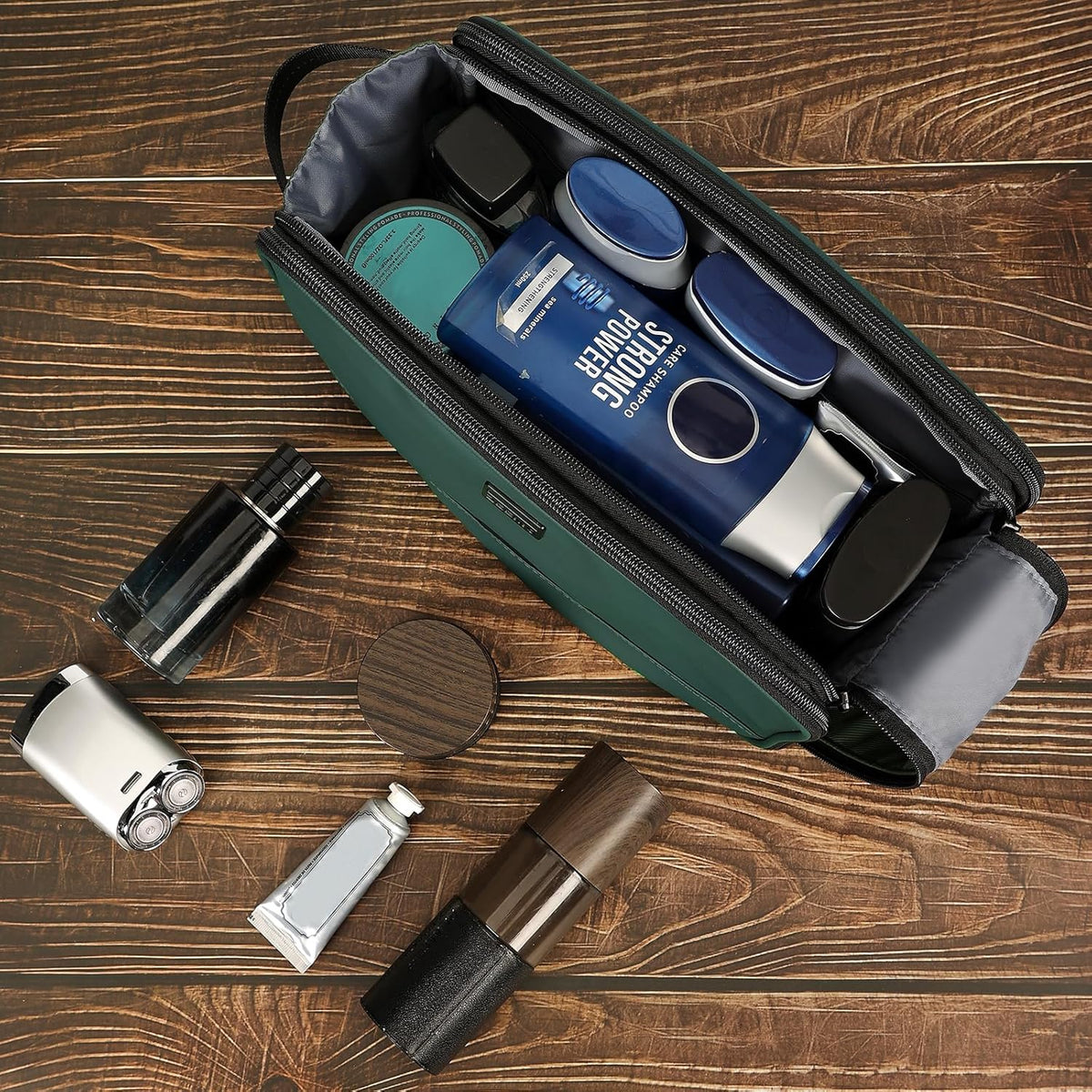 ZEEMO Travel Toiletry Bag for Men, Medium Water-Resistant Double-Sided Full-Open Dopp Kit, Versatile Organizer for Shower and Hygiene Accessories, Bathroom Essentials, Cosmetics, Black