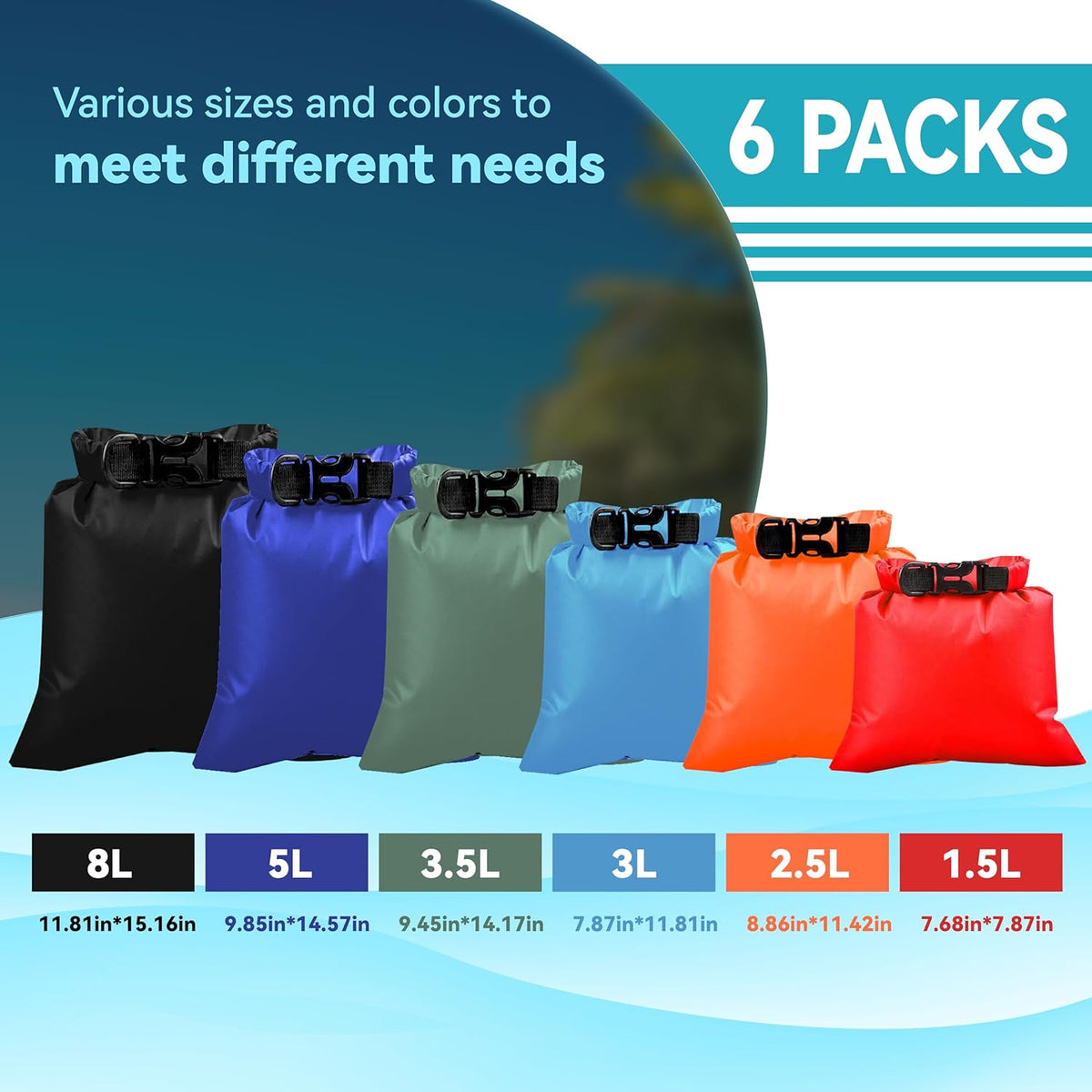 Dry Bags Waterproof, Lightweight Dry Bags for Kayaking Waterproof，Outdoor Waterproof Bag for Kayaking Hiking Boating Camping