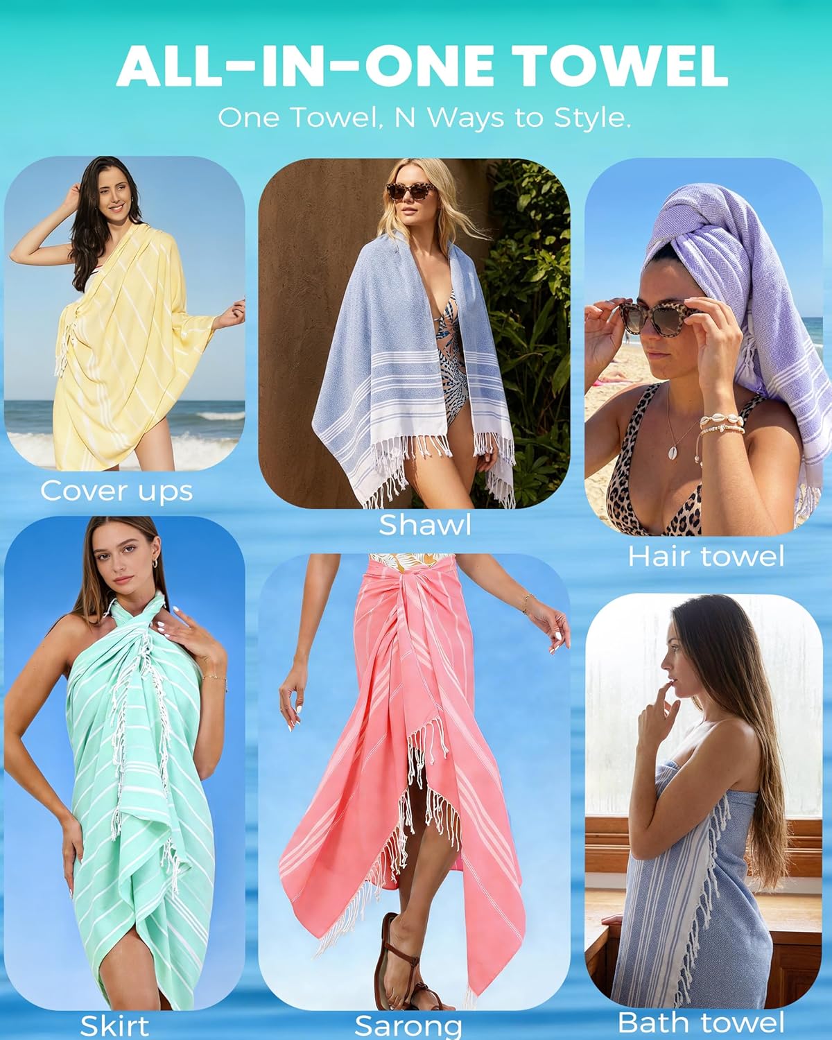 Antfuny Turkish Beach Towels Vacation Essentials Quick Dry Sand Free Oversized Bath Pool Swim Towel Extra Large XL Blanket Adult Travel Cruise Accessories Must Haves Clearance Stuff Necessities - Colors B