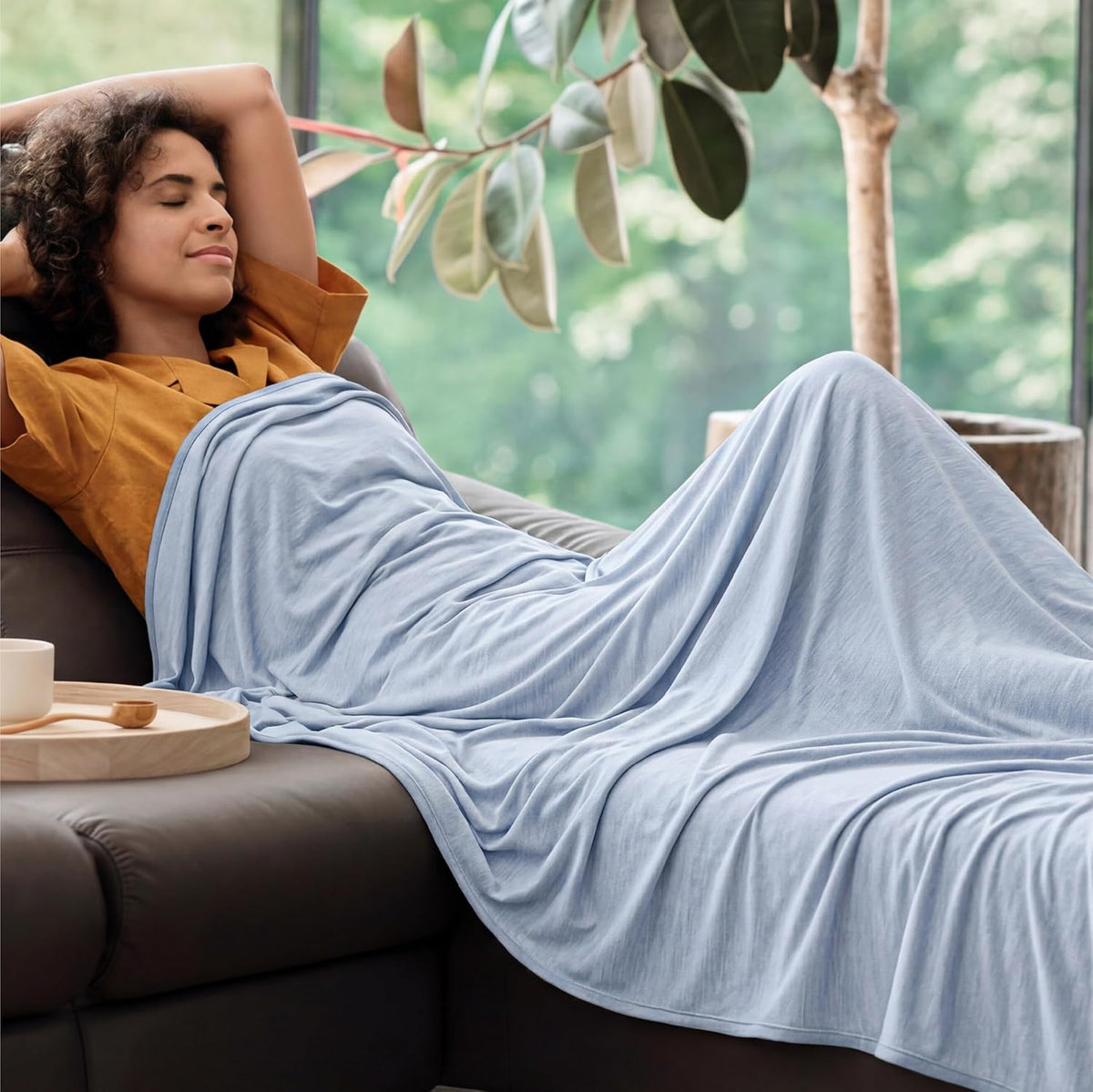 Bedsure Silky Soft Summer Cooling Blanket for Hot Sleepers, Rayon Derived from Bamboo Cold Throw Blanket for Couch, Lightweight Bed Cooling Throw Camping Picnic Travel Outdoor Dorm Essentials, 50x70
