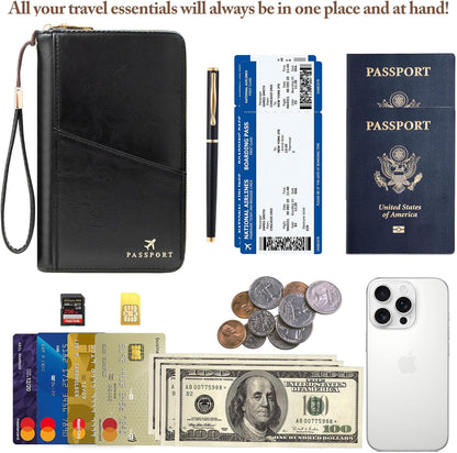 Family Passport Holder for Travel Women and Men RFID Passport Holder with Zipper Passport Case Passport cover Passport Wallet Travel Essentials and Accessories(Family,Pink)