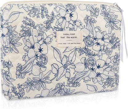 Gosect Large Makeup Bag, Cute Cosmetic Bag for Women Girls, Floral Coquette Aesthetic Toiletry Bag, Travel Make Up Organizer Bag (BDLH) - Colors A