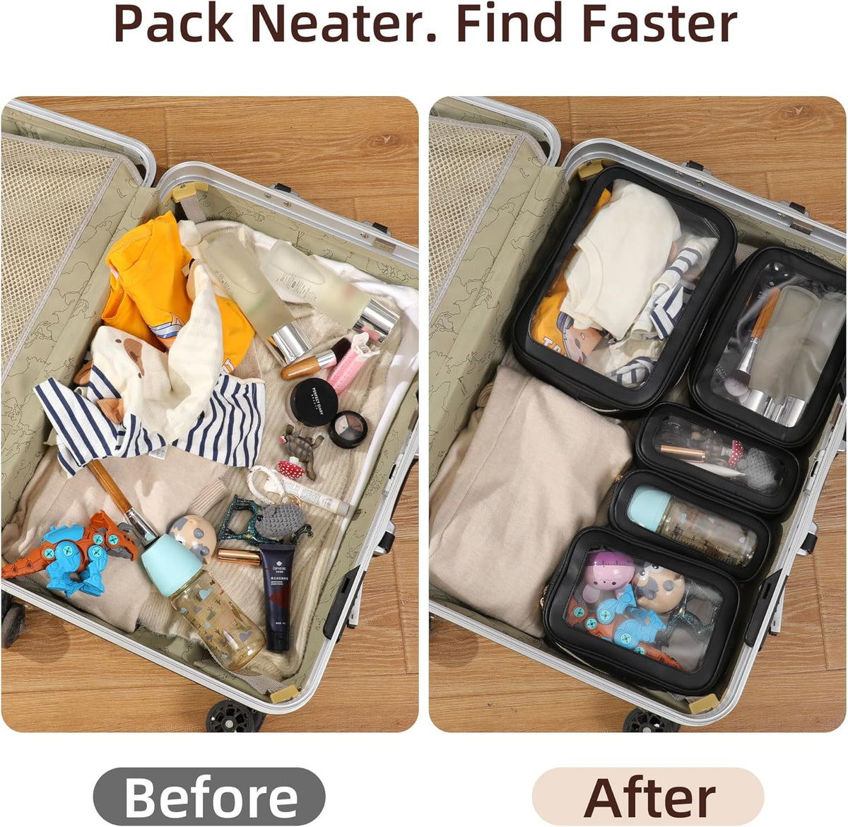 Diaper Bag Organizer Pouch Set, Clear Organizer Bags, TSA Approved Toiletry Bag, Clear Waterproof Cosmetic Bags with Zipper, Purse Organizer Pouches, Travel Organizer Bags for Woman and Kids
