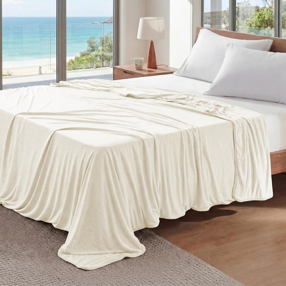 Bedsure Silky Soft Summer Cooling Blanket for Hot Sleepers, Rayon Derived from Bamboo Cold Throw Blanket for Couch, Lightweight Bed Cooling Throw Camping Picnic Travel Outdoor Dorm Essentials, 50x70
