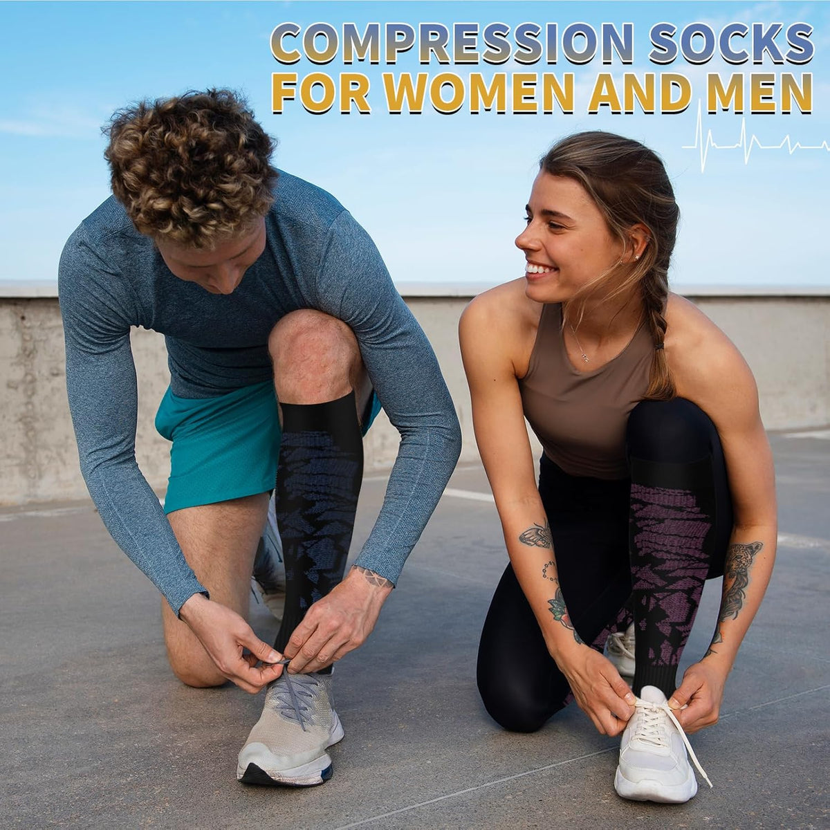 Sooverki Copper Compression Socks for Men & Women 8 Pack 15-20mmHg - Knee High Stockings Best Support for Running Athletic