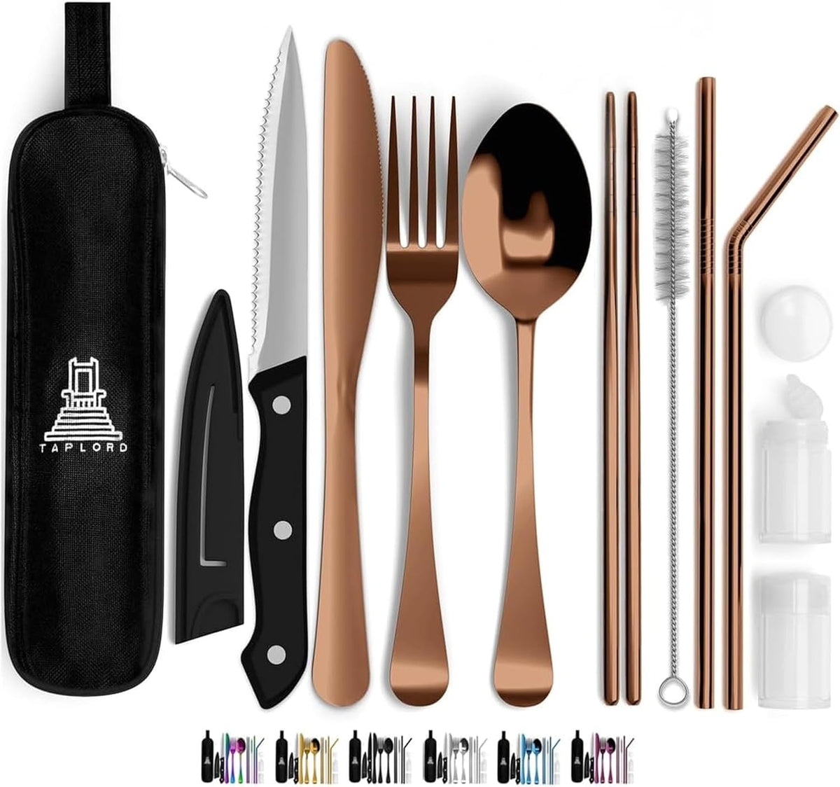 Taplord Portable Travel Silverware Set With Case, Includes of Travel Utensils With Case, Stainless Steel Flatware Set For Camping, Lightweight (Black)
