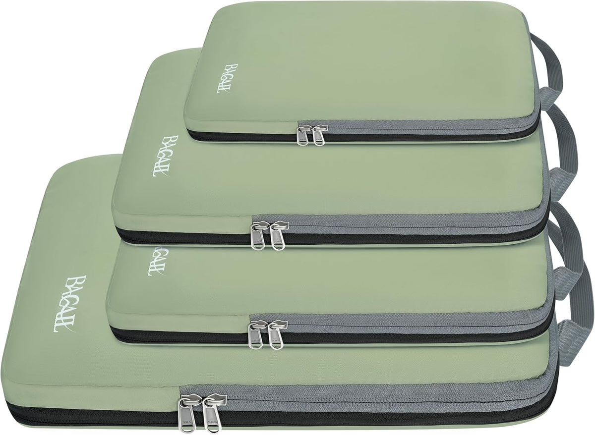 BAGAIL 4 Set/6 Set/8 Set Compression Packing Cubes Travel Accessories Expandable Packing Organizers (Cloth Pattern, 4-Black) - Colors B