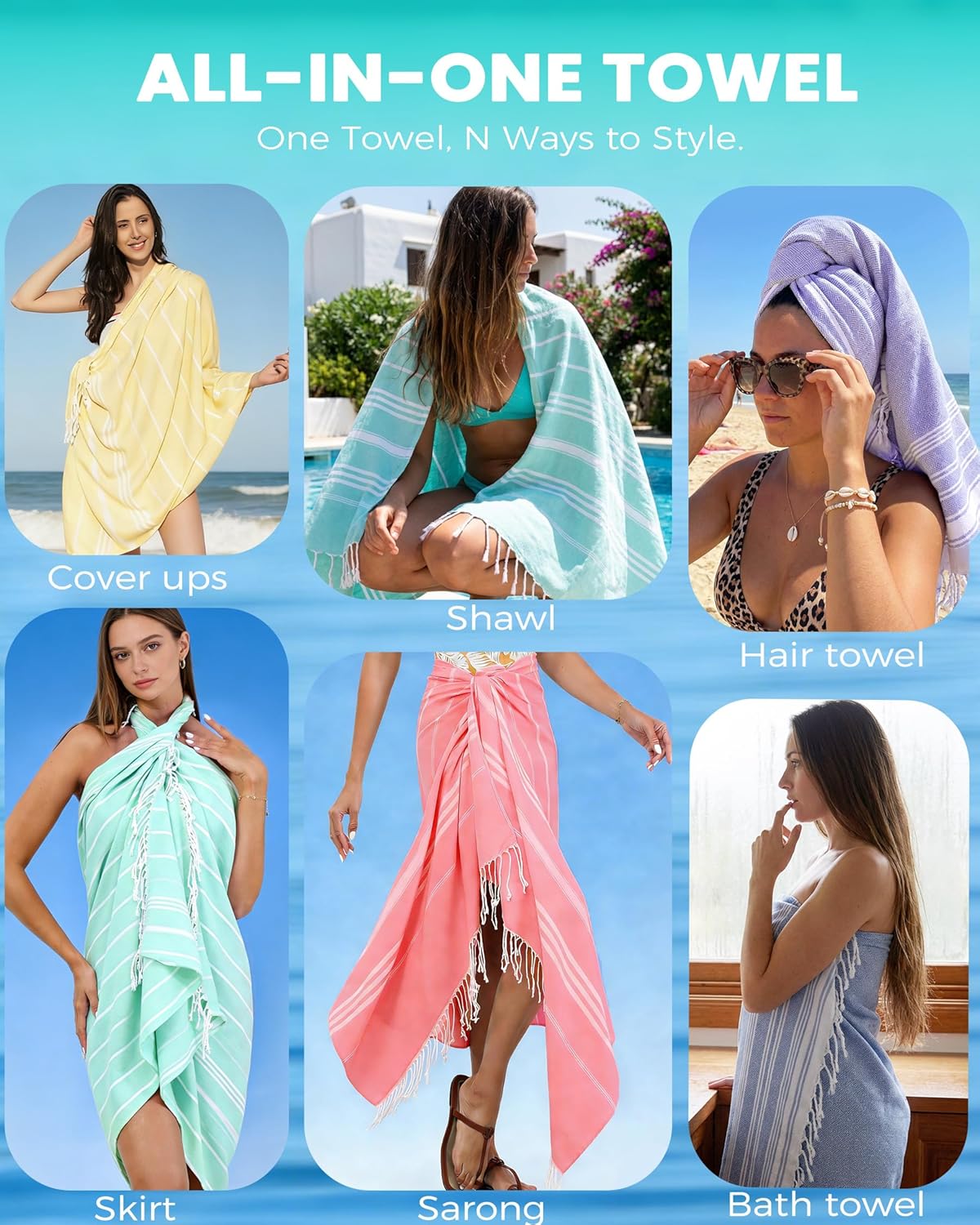 Antfuny Turkish Beach Towels Vacation Essentials Quick Dry Sand Free Oversized Bath Pool Swim Towel Extra Large XL Blanket Adult Travel Cruise Accessories Must Haves Clearance Stuff Necessities - Colors C