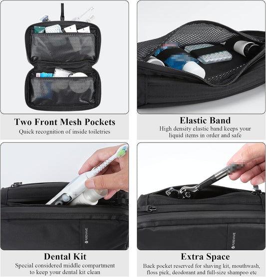 Purevave Compact Mens Toiletry Travel Bag Hanging, Mens Dopp Kit for Travel Waterproof, Wash Pouch Black