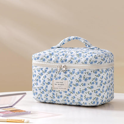 HBselect Quilted Makeup Bag, 3PCS Cotton Large Travel Makeup Bag, Cute Floral Coquette Make up Bag Cosmetic Bag Toiletry Bag for Women Girls - Colors A