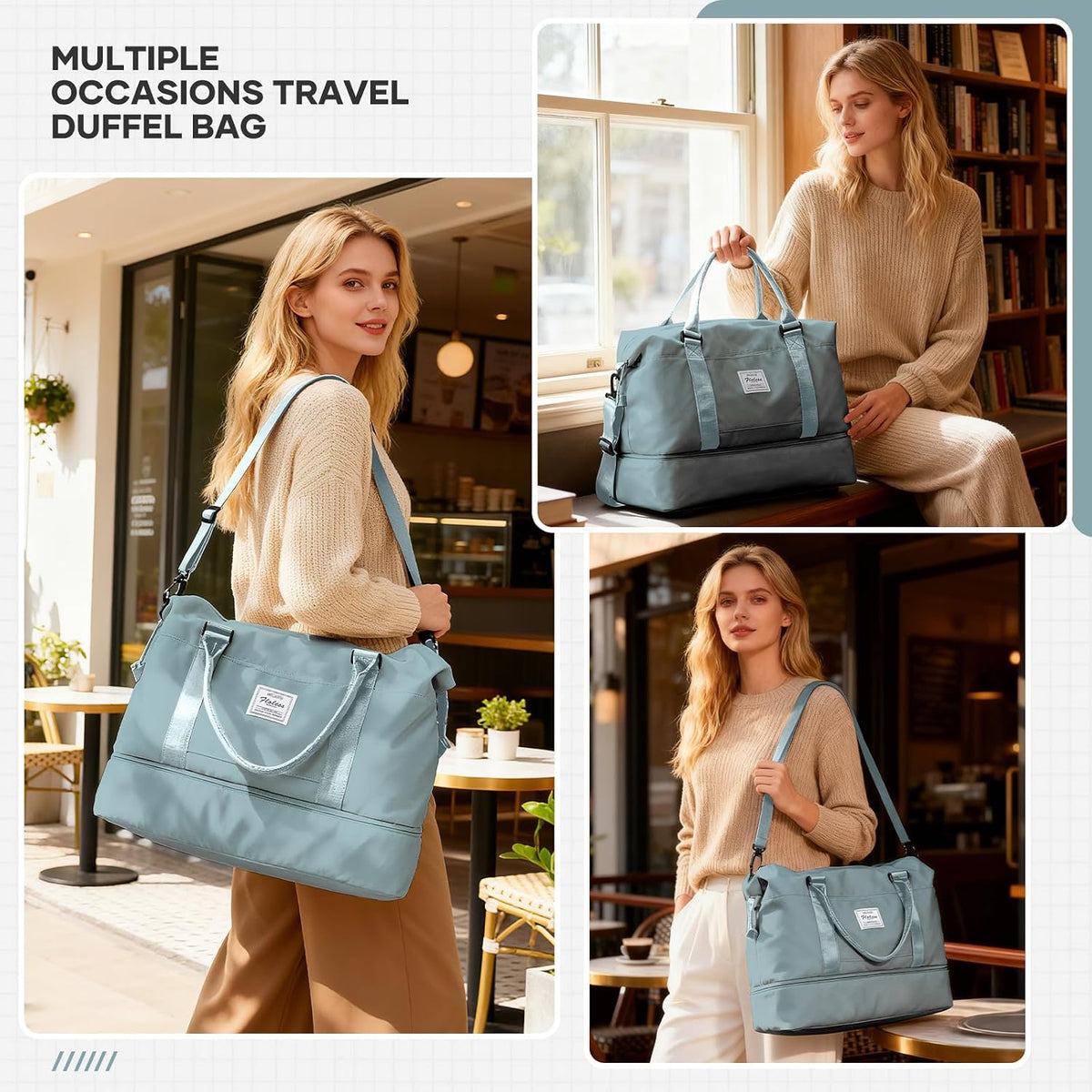 Travel Duffel Bag, Sports Tote Gym Bag, Shoulder Weekender Overnight Bag for Women - Colors B