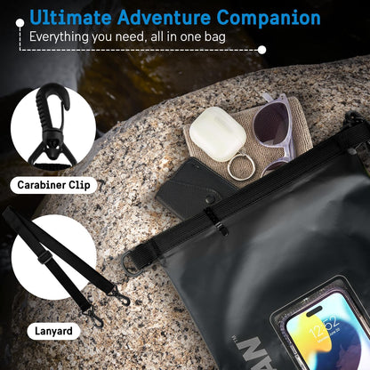 Pelican Marine IP68 Waterproof Dry Bag 2L - Roll Top Waterproof Backpack w/Phone Case/Pouch - Boating & Kayak Accessories - Essentials for Camping Swimming Beach Fishing Rafting Travel - Black/Yellow