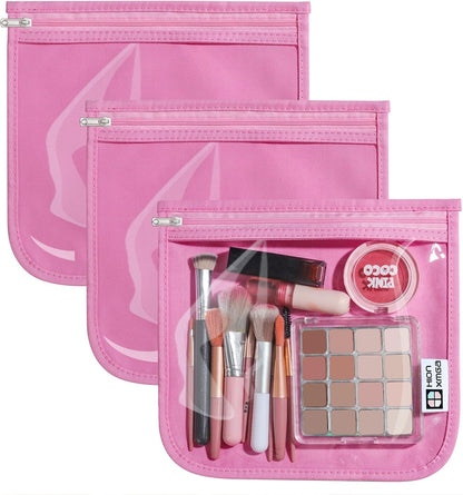 HIONXMGA TSA Approved Toiletry Bag, Set of 3 Clear Travel Toiletry Bag Quart Size Zipper Travel Pouch, Waterproof Makeup Cosmetic Bag for Women Men Kids Toiletries Carry on, Cacti A