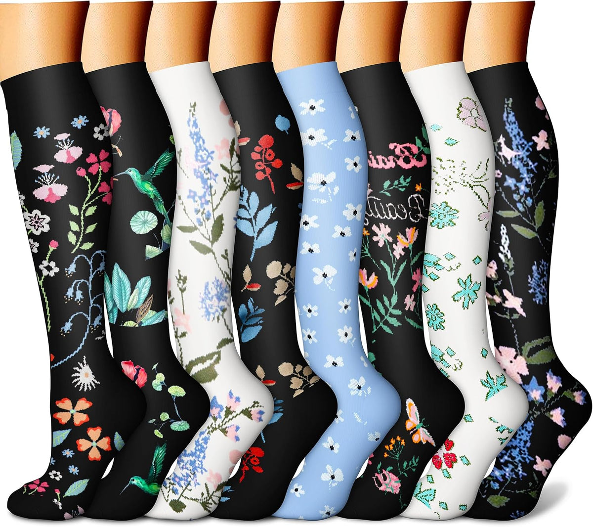 CHARMKING Compression Socks for Women & Men Circulation (8 Pairs) 15-20 mmHg Best Calf Socks Support for Athletic Cycling - Colors A