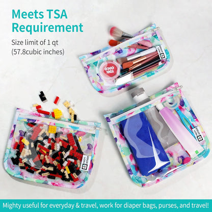 HIONXMGA TSA Approved Toiletry Bag, Set of 3 Clear Travel Toiletry Bag Quart Size Zipper Travel Pouch, Waterproof Makeup Cosmetic Bag for Women Men Kids Toiletries Carry on, Cacti A