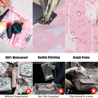 HIONXMGA TSA Approved Toiletry Bag, Set of 3 Clear Travel Toiletry Bag Quart Size Zipper Travel Pouch, Waterproof Makeup Cosmetic Bag for Women Men Kids Toiletries Carry on, Cacti A