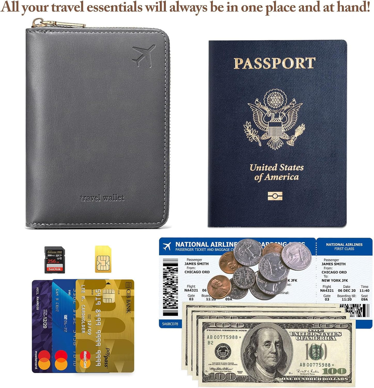 Family Passport Holder for Travel Women and Men RFID Passport Holder with Zipper Passport Case Passport cover Passport Wallet Travel Essentials and Accessories(Family,Pink)