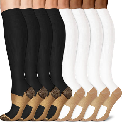 Sooverki Copper Compression Socks for Men & Women 8 Pack 15-20mmHg - Knee High Stockings Best Support for Running Athletic