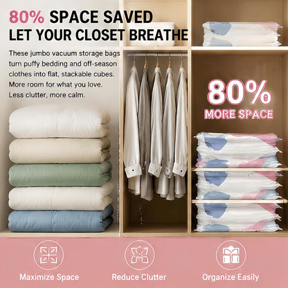 No-Pump 3D Vacuum Storage Bags Fast Compression, Jumbo Space Saver Bags for Comforters & Blankets, No Pump Needed, Cube Press & Seal Travel Organization, Keeps Dry & Dust-Free (3pcs L)