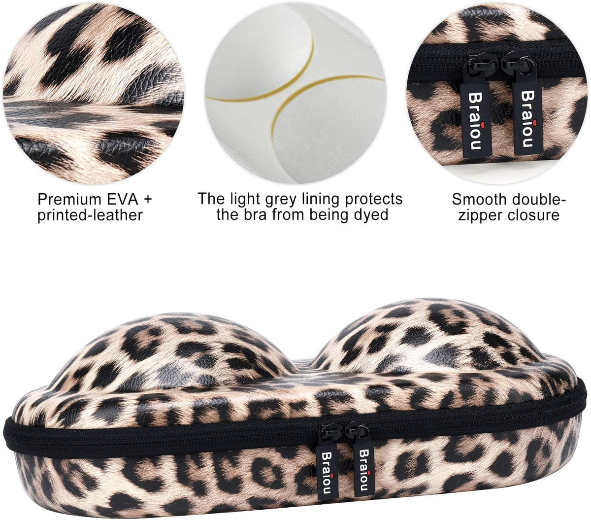 Premium Bra Case Braiou Lingerie Travel Bag Zip Underwear Organizer Bag for A-DD Cup [Leopard Print] (Light Yellow)