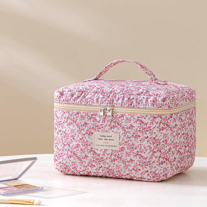 HBselect Quilted Makeup Bag, 3PCS Cotton Large Travel Makeup Bag, Cute Floral Coquette Make up Bag Cosmetic Bag Toiletry Bag for Women Girls - Colors A