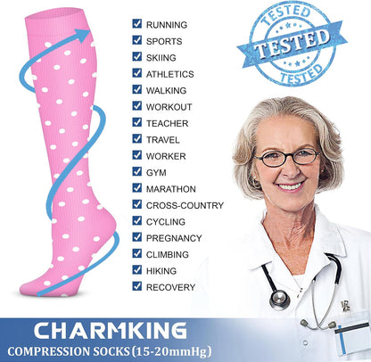 CHARMKING Compression Socks for Women & Men Circulation (3 Pairs) 15-20 mmHg is Best Support for Athletic Running Cycling