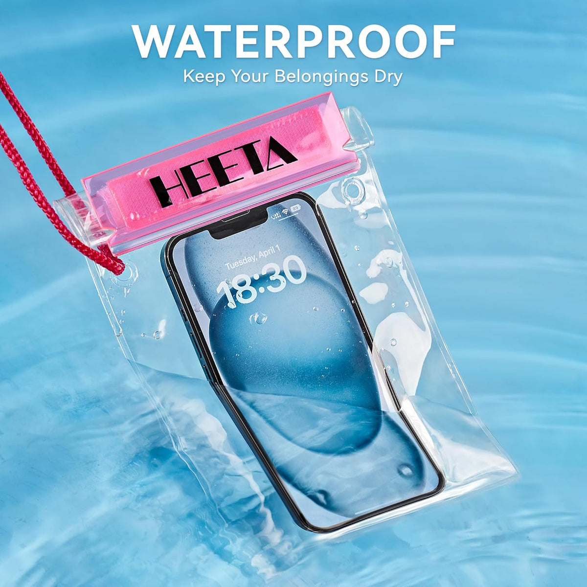 HEETA 5-Pack Clear Waterproof Dry Bag Pouch, Water Tight Cases Dry Bags Document Holder for Camera Mobile Phone Maps, Kayaking Boating