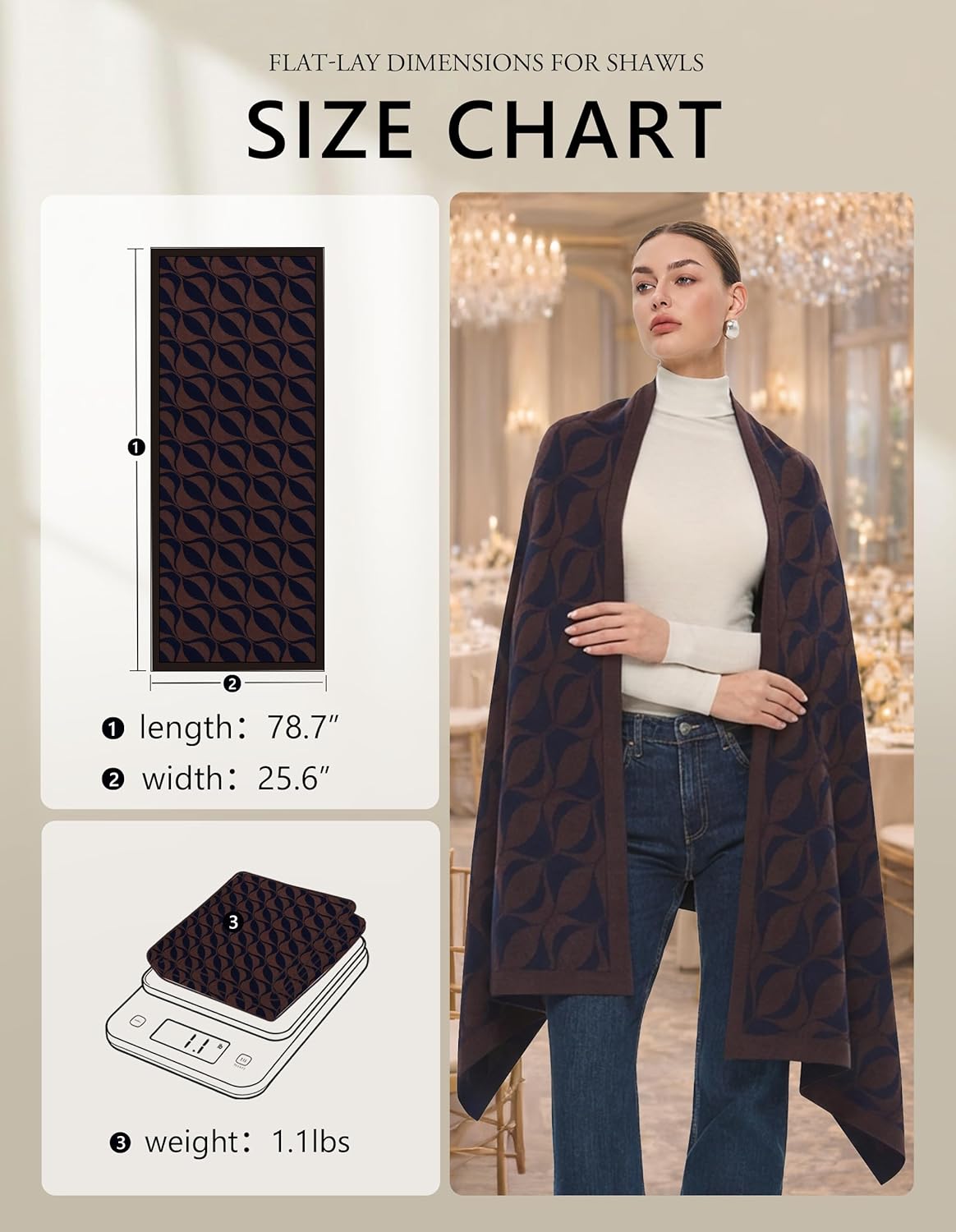 PULI Women's Pashmina Shawl Wraps for Evening Dress Large Scarf Blanket Long Wedding Bridal Winter Warm Shoulder Wrap - Colors A