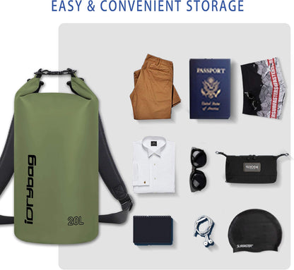 IDRYBAG Dry Bag for Kayaking Waterproof 2L/5L/10L/15L/20L, Small Dry Sack Waterproof Bag for Boating