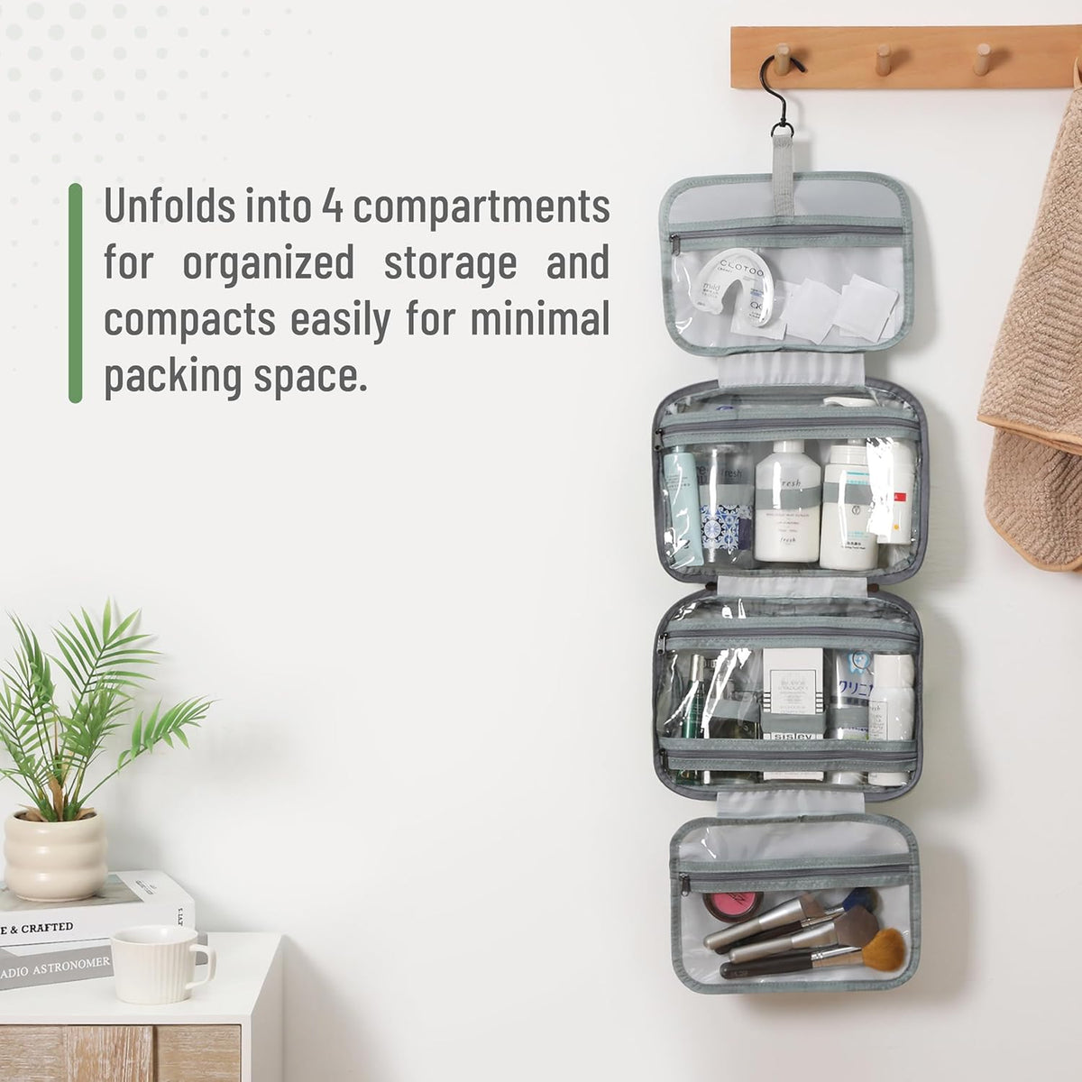 Ms. Pen- Travel Toiletry Bag Organizers, Green, Makeup Travel Bag for Toiletries with Hanging Hook, Water-Resistant