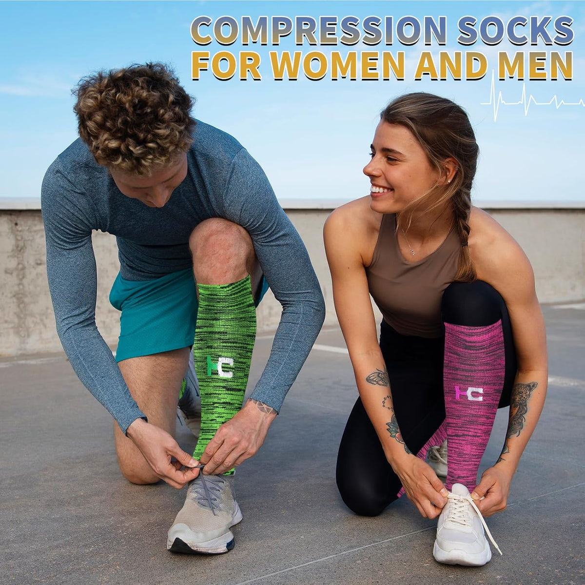 Sooverki Copper Compression Socks for Men & Women 8 Pack 15-20mmHg - Knee High Stockings Best Support for Running Athletic