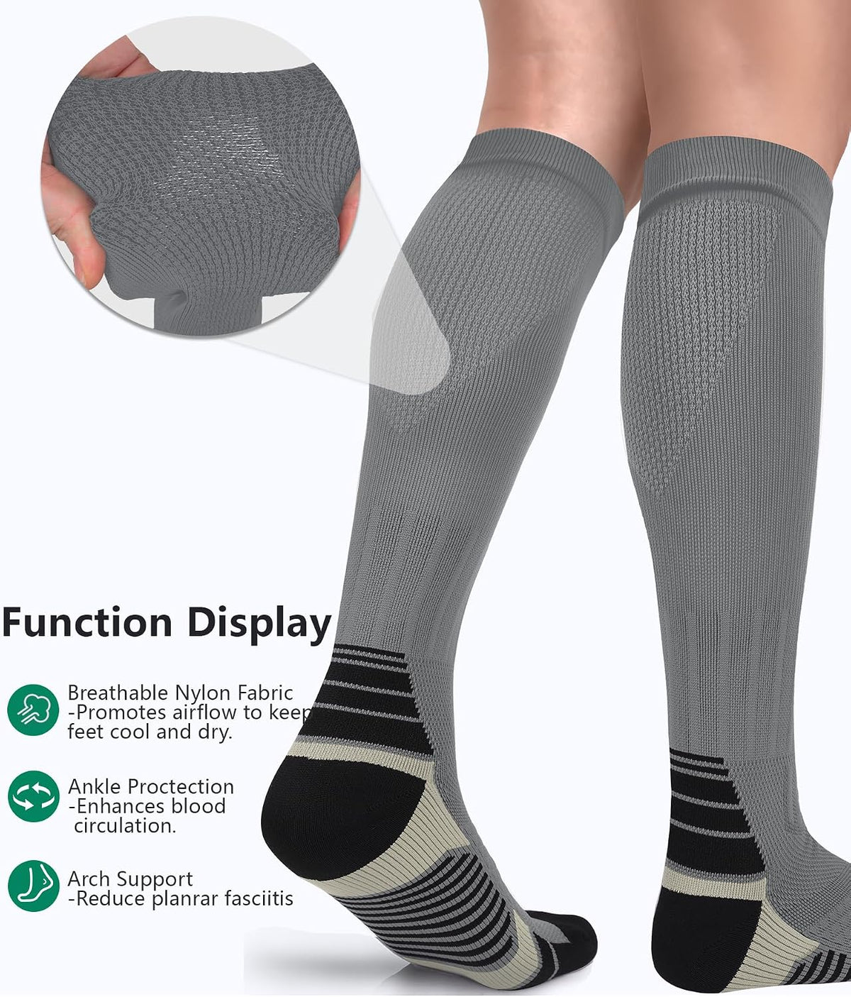FuelMeFoot 3 Pack Copper Compression Socks - Compression Socks Women & Men Circulation - Best for Medical,Running,Athletic