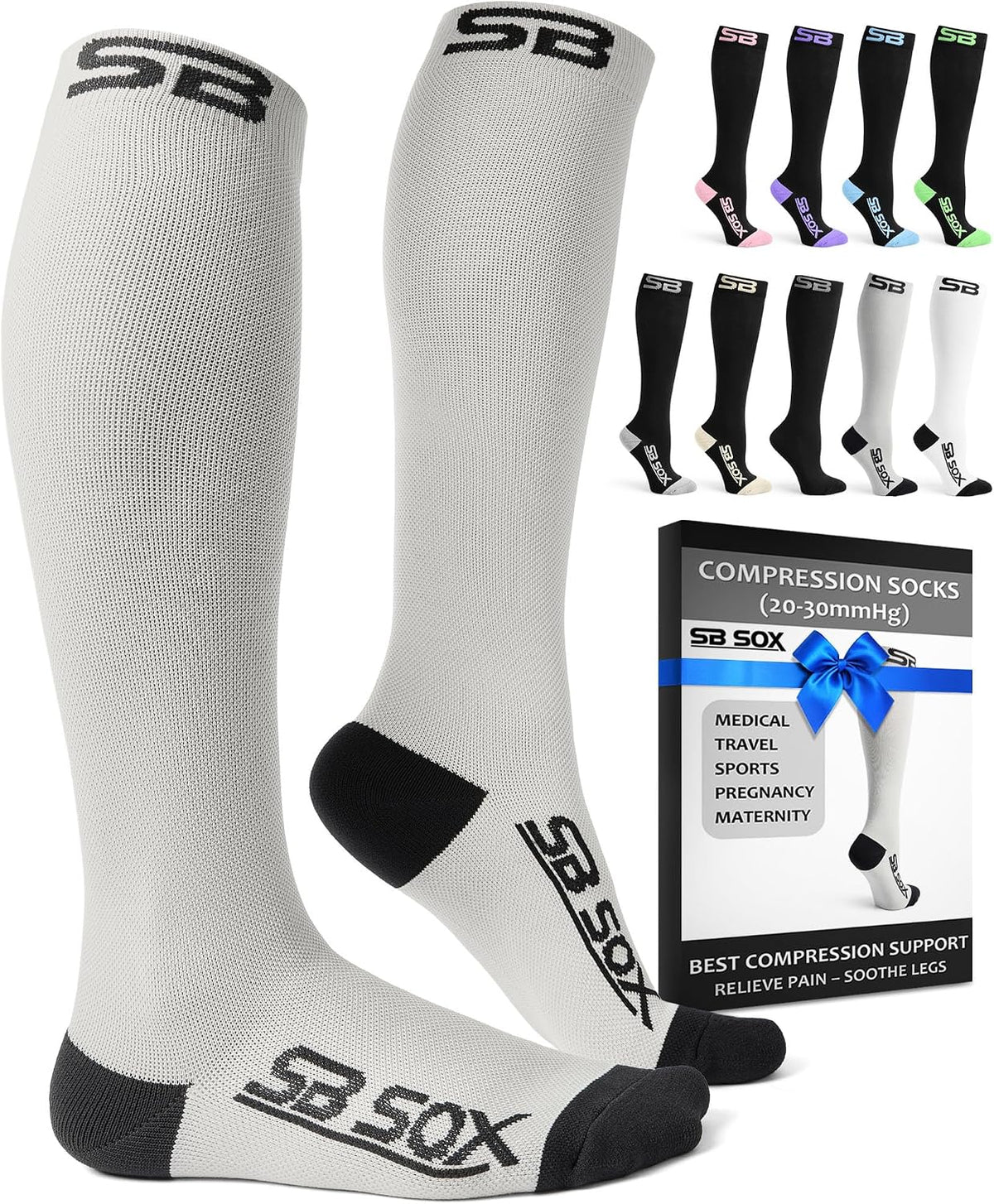 SB SOX Compression Socks for Men & Women (20-30mmHg) – Best Compression Socks for Flying, Medical, Sports, Wide Calf Fit, and Daily Wear