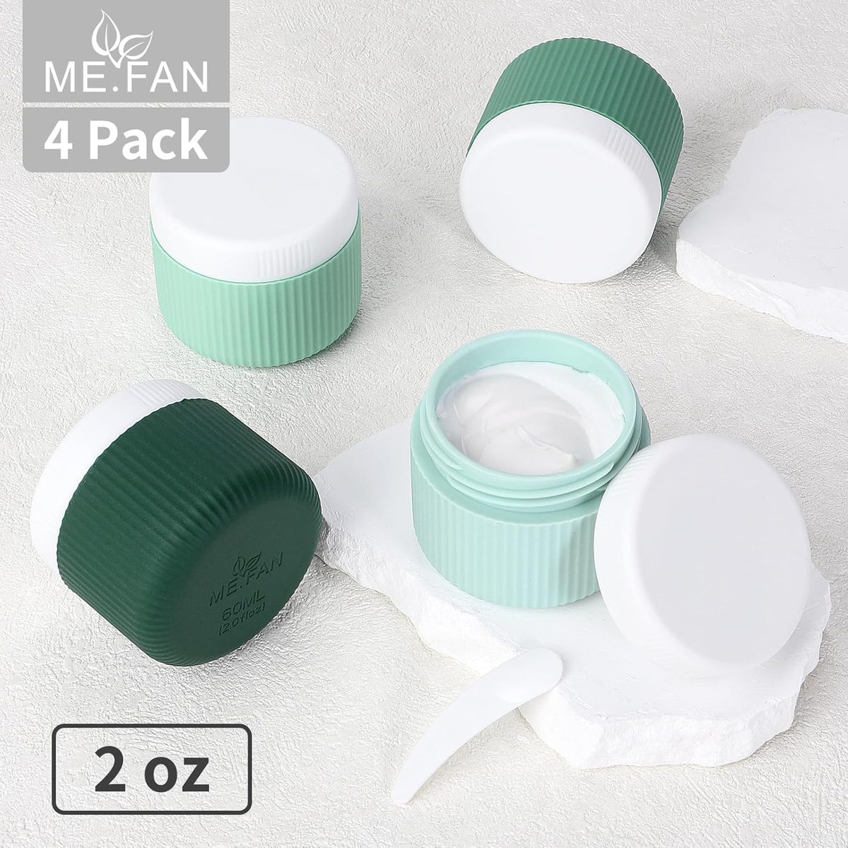 ME.FAN Travel Containers for Toiletries, TSA Approved 1.5 oz Silicone Cream Jars, Leak-proof Journey Containers, Trip Accessories with Lid for Cosmetic Face Hand 4 Pack White Lid - Morandi