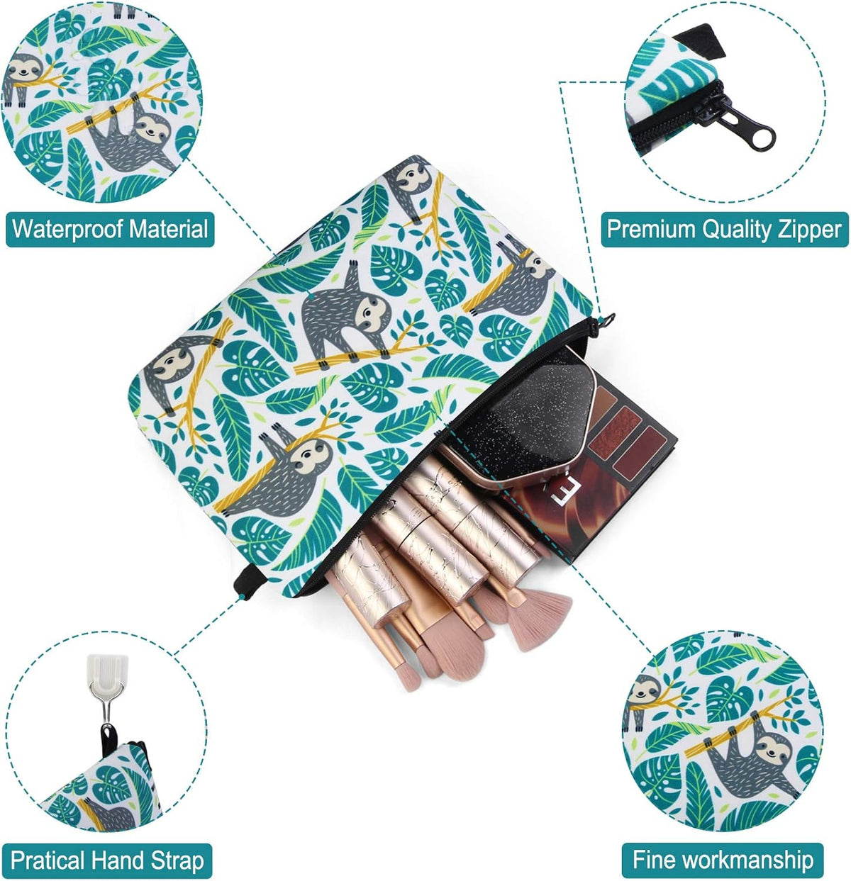 MAGEFY Small Makeup Bag, Portable Travel Cosmetic Bag Zipper Pouch Waterproof Makeup Pouch Multifunctional Small Bag for Women (1 pack, dark blue flower 0179)