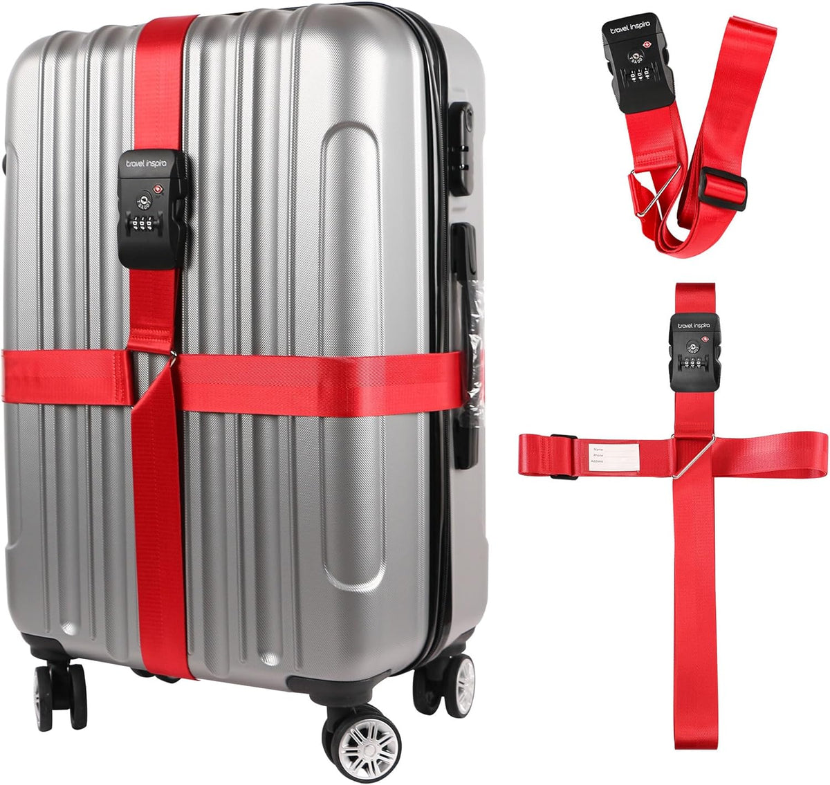 Travel Inspira Luggage Straps for Suitcases with TSA Lock, Protect Your Luggage Anti-Burst, High Visibility Color, Easy to Identify Luggage Adjustable Heavy Duty Belt for 20-32 Inch Suitcases