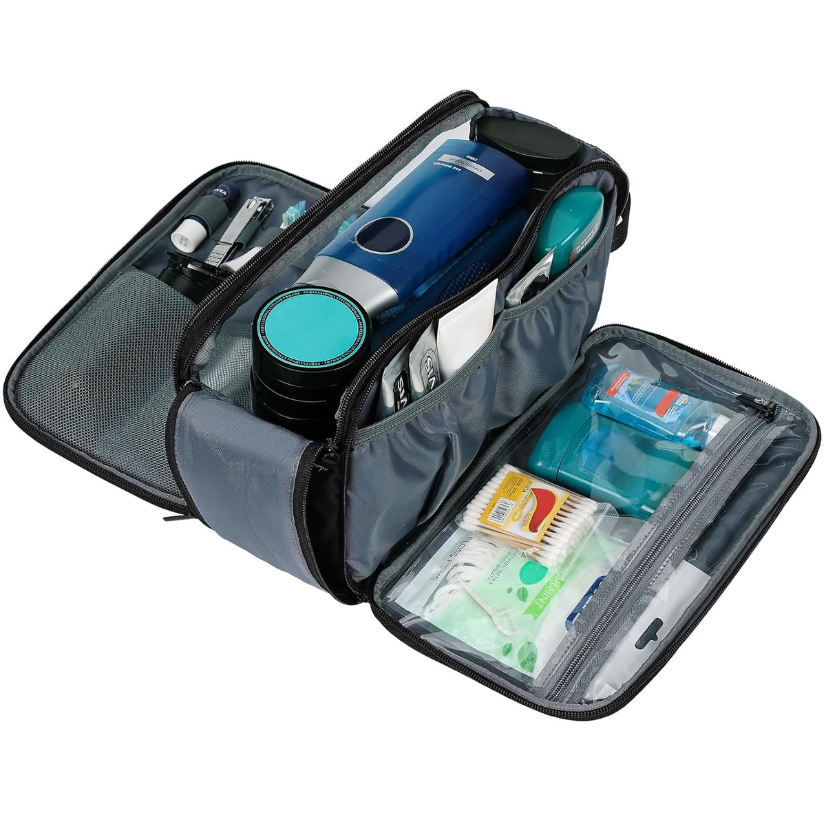 ZEEMO Travel Toiletry Bag for Men, Medium Water-Resistant Double-Sided Full-Open Dopp Kit, Versatile Organizer for Shower and Hygiene Accessories, Bathroom Essentials, Cosmetics, Black