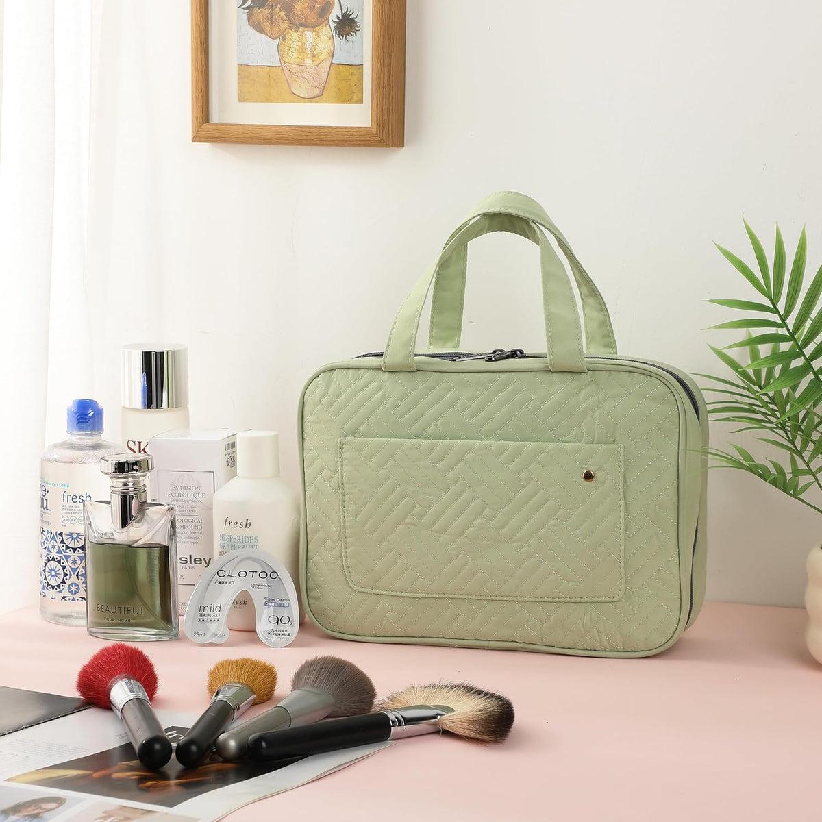 Ms. Pen- Travel Toiletry Bag Organizers, Green, Makeup Travel Bag for Toiletries with Hanging Hook, Water-Resistant