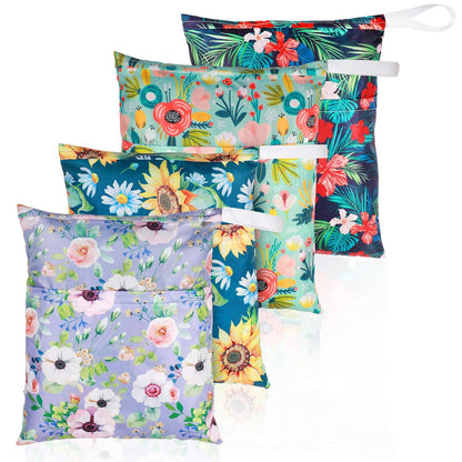 Frienda 4 Pack Wet Bags for Swimsuits, Waterproof Reusable Travel Wet Dry Bags with Zippered Pockets for Beach Pool Swimwear, Towels, Gym, Cloth Diapers, Summer Vacation Essentials(Nautical Style)