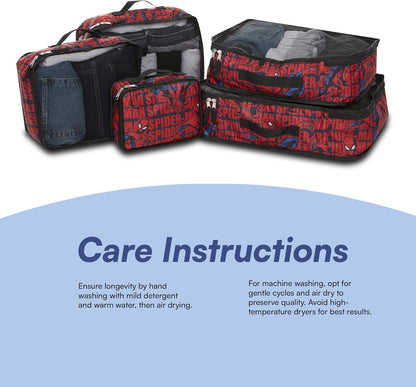 Marvel Comics 5-Piece Packing Cube Set - Spiderman, Ironman, Captain America - 5 Piece Packing Cubes Compression Travel Essential Accessories - Luggage Suitcase Organizer Set - For Kids, Adults