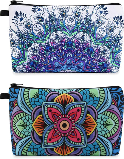 MAGEFY Small Makeup Bag, Portable Travel Cosmetic Bag Zipper Pouch Waterproof Makeup Pouch Multifunctional Small Bag for Women (1 pack, dark blue flower 0179)