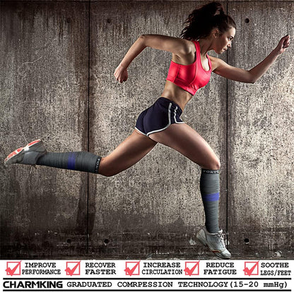 CHARMKING Compression Socks for Women & Men Circulation (3 Pairs) 15-20 mmHg is Best Support for Athletic Running Cycling