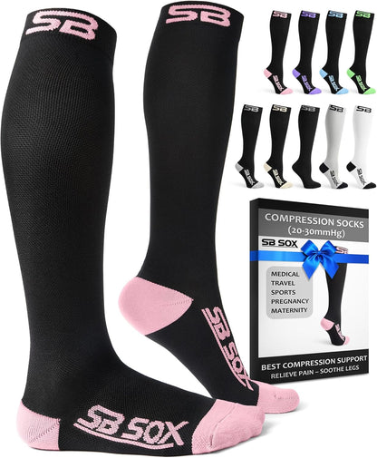SB SOX Compression Socks for Men & Women (20-30mmHg) – Best Compression Socks for Flying, Medical, Sports, Wide Calf Fit, and Daily Wear